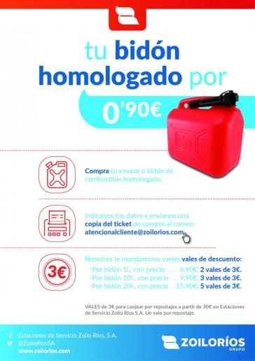 Oferta Zoilo Ríos envases homologados de combustible