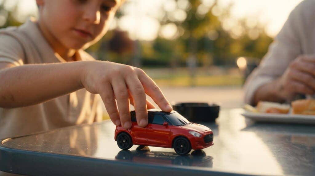 Niño jugando con coche de juguete