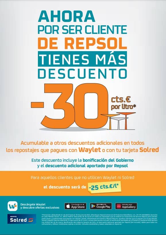 descuento repsol waylet 30 cent €/litro descuento repsol waylet 30 cent €/litro